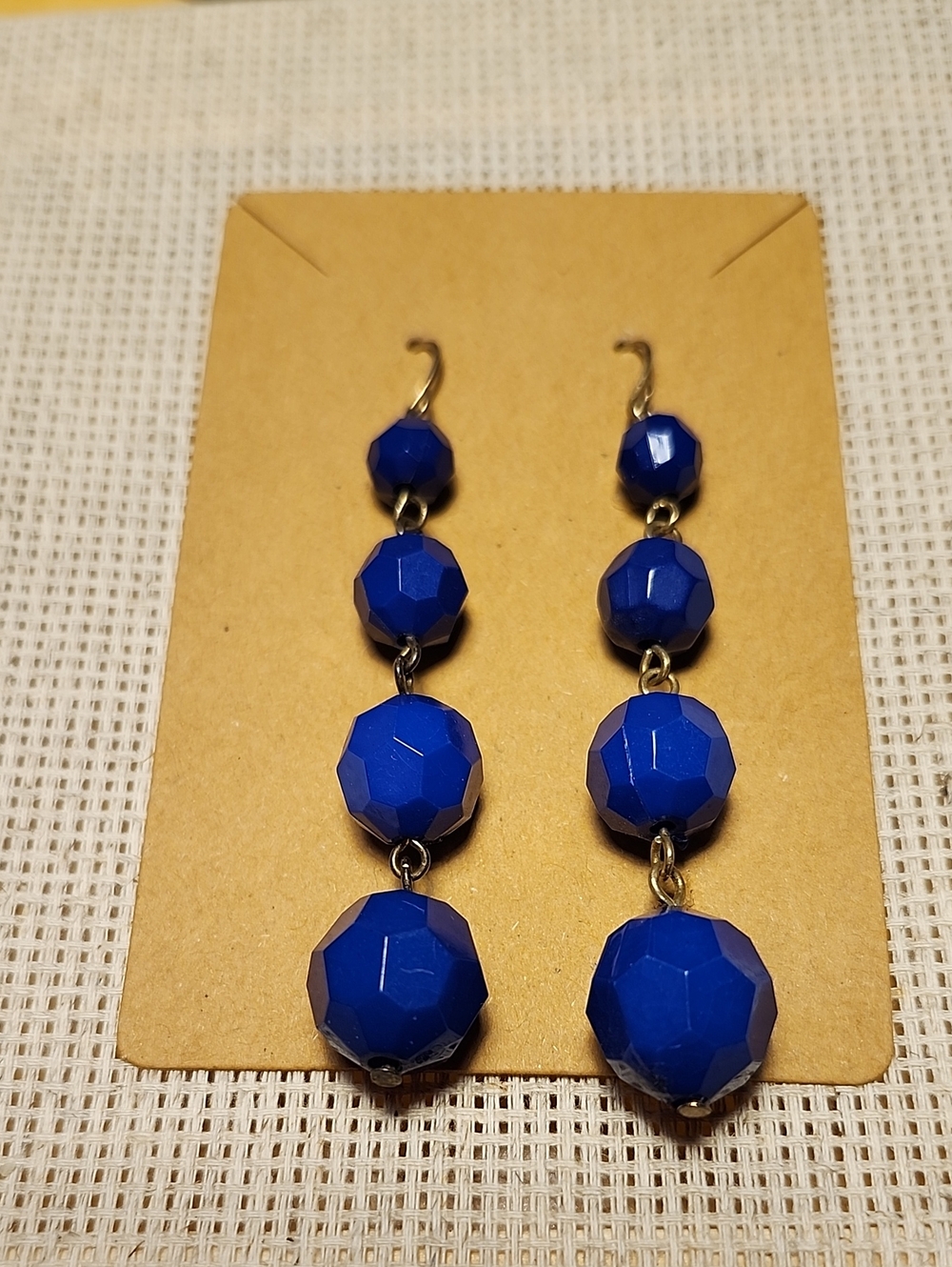 Vintage 3" Long Blue Faceted Bead Drop Earrings